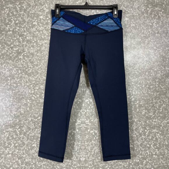 Lululemon Blue Patchwork Wunder Under Crop III Leggings - Size 6 - Full On Luon - Picture 4 of 8